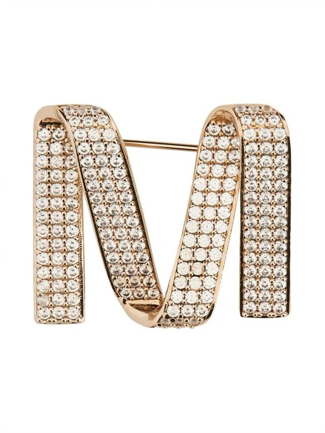 Max Mara Logo Polished Gold Metal Brooch — Brooches & Pins in Gold Silk from HEWI