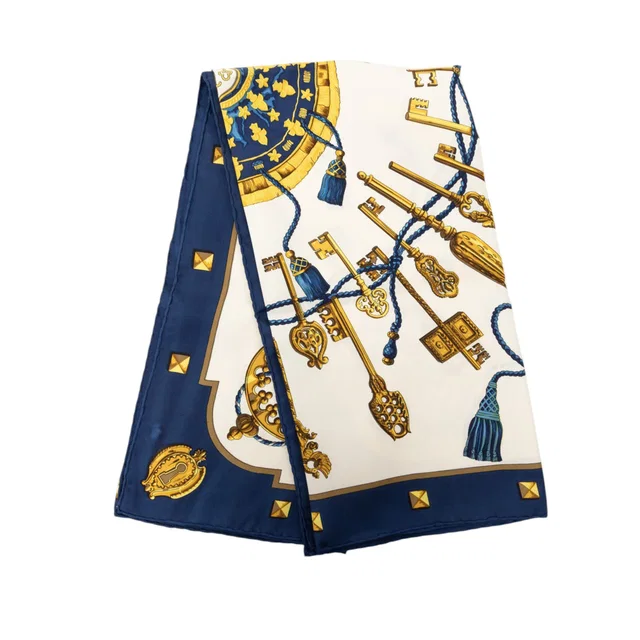 Blue Hermès Les Cles Silk Scarf 90 Scarves in Blue Silk from Designer Revival