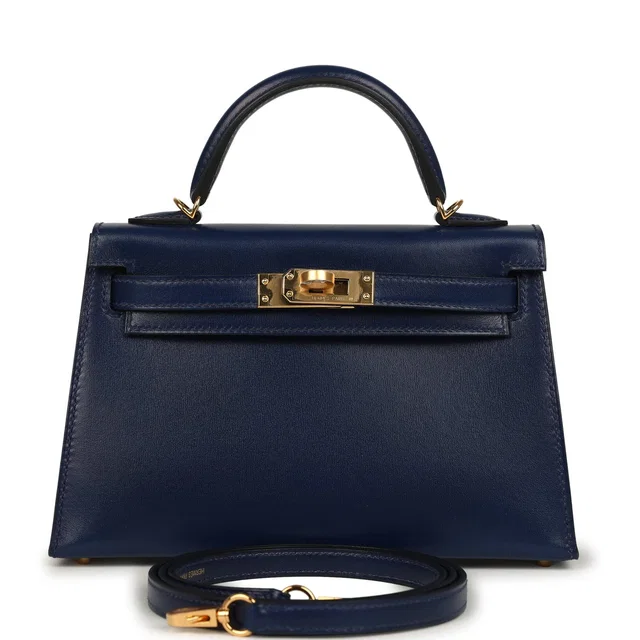 Hermès Kelly Sellier 20 Bleu Saphir Box Gold Hardware in Blue Lambskin from Madison Avenue Couture