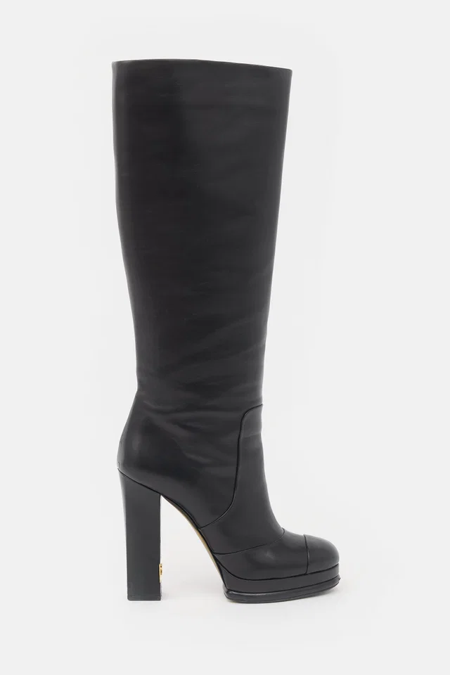 Chanel Leather CC Platform Knee Boot in Leather from VSP Consignment