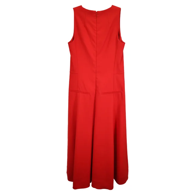 Akris Sleeveless Pleated Midi Dress in Red Cotton in Red, photo 2 of 6 from ShopSimon