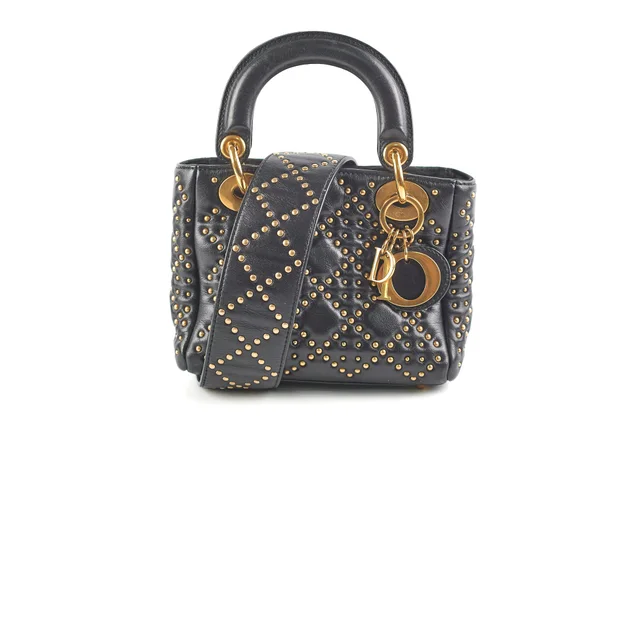 Lady Dior Studded Black Mini in Black Leather from The Purse Affair