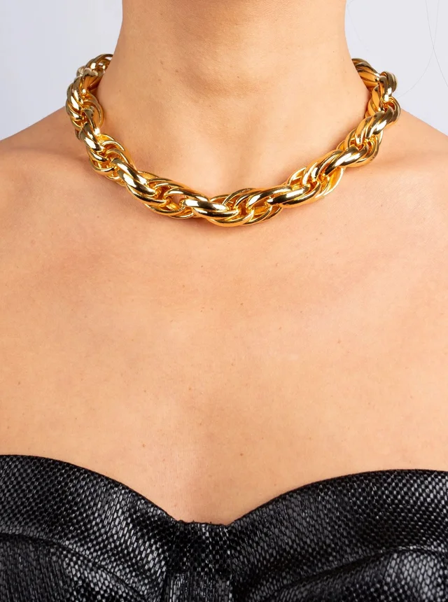 FEDERICA TOSI 'Lace Rose' Gold color Necklace with Chain Design and Claw Clasp Closure in Metal for Women, photo 6 of 6 from Gaudenzi Boutique