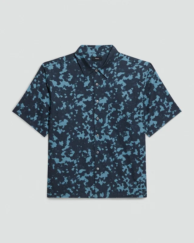 Theory Weekend Short-Sleeve Shirt in Printed Cotton Seersucker, photo 2 of 6 from Theory
