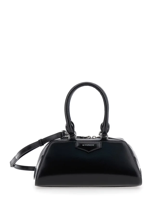 'Antigona East West' Black Mini Handbag with Adjustable and Removable Shoulder Strap and Logo Lettering on the Front in Leather Woman in Black, image 1 of 1 from Gaudenzi Boutique