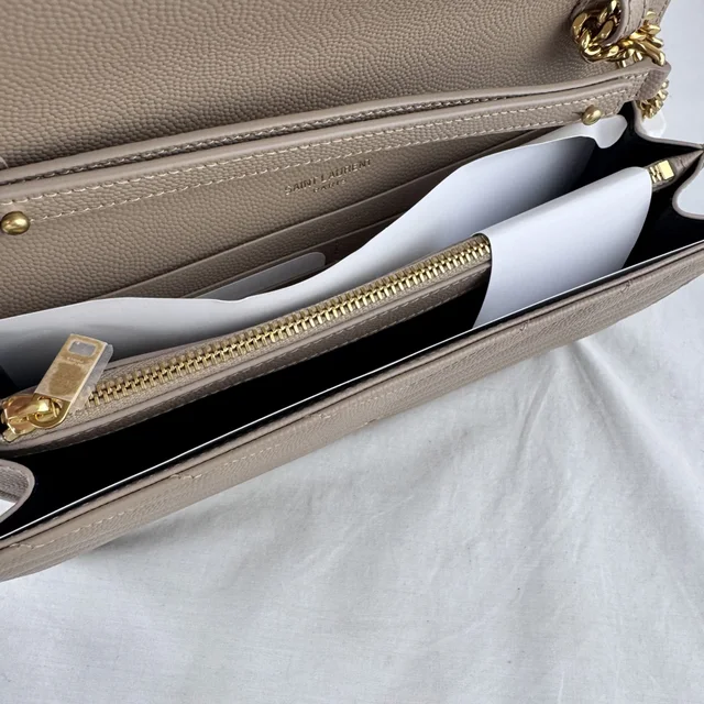Saint Laurent CLASSIC CASSANDRE CHAIN WALLET On Chain Bag in grain de poudre leather, Metal from Reowned, photo 8 of 8