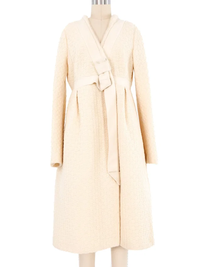 2006 Alexander McQueen Textured Ivory Fur Trim Coat in White Wool from Arcade Vintage