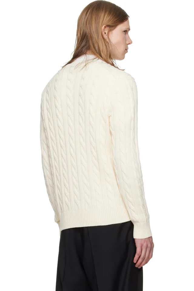 Polo Ralph Lauren Off-White Cable-Knit Cotton Sweater, photo 3 of 4 from SSENSE