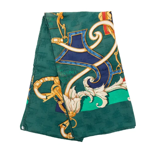 Green Hermès Par Mefsire Antoine De Plvvinel Silk Scarf 90 Scarves in Green Silk from Designer Revival