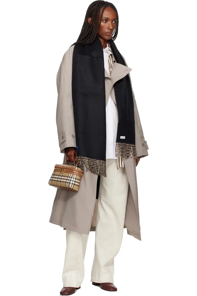 Burberry Black & Tan Reversible Cashmere Scarf, photo 3 of 3 from SSENSE