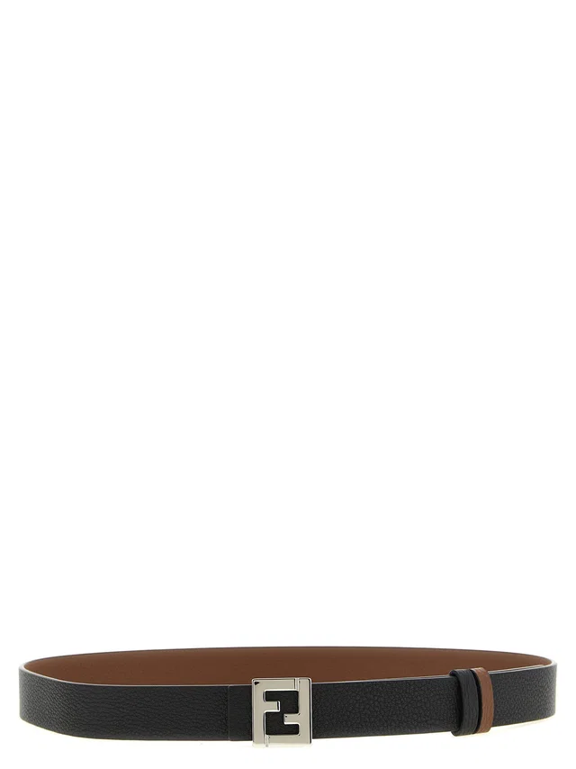 Fendi Ff Logo Reversible Belt — Black Full-grain Calf Leather in Black Calfskin from HEWI
