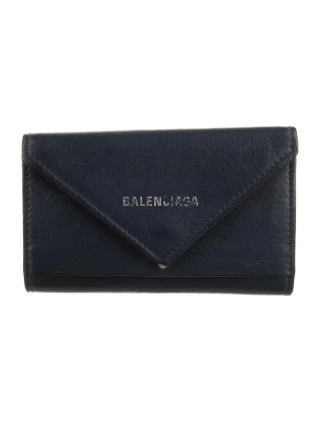 Balenciaga Leather Trifold Wallet In Navy in blue Leather from The RealReal