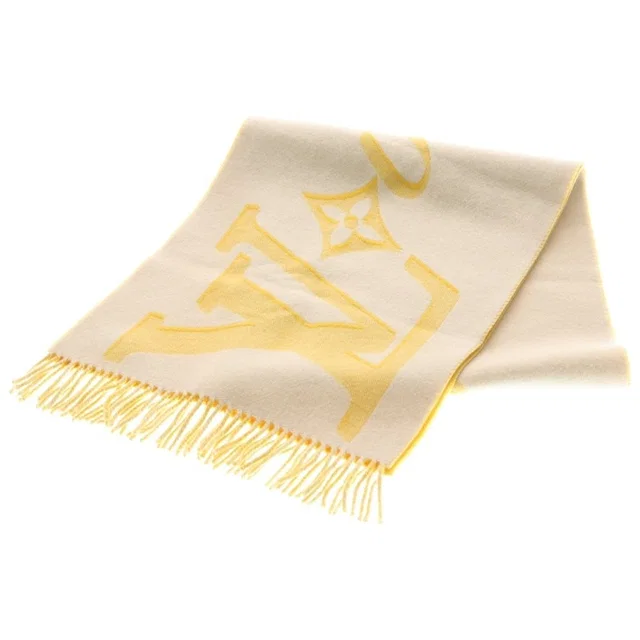 LV Birds Scarf White Yellow in White Wool from The Reluxe