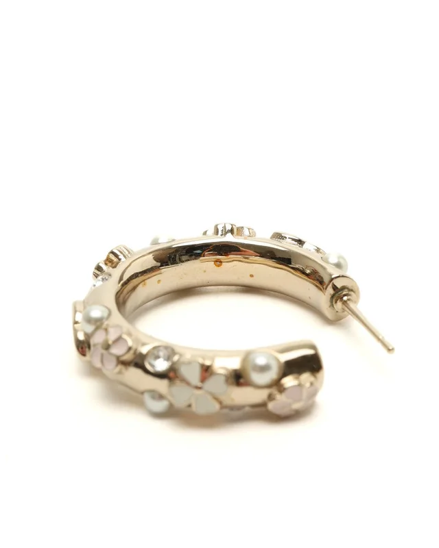 Chanel Coco Mark Flower Pearl Hoop Earrings in Silk from A Retro Tale, photo 4 of 4
