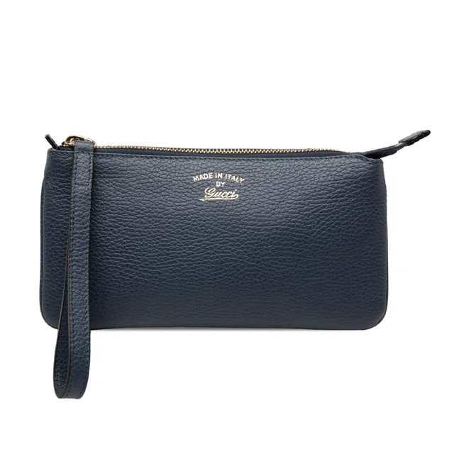 Blue Gucci Pebbled Leather Swing Wristlet Pouch in Blue Leather from Designer Revival