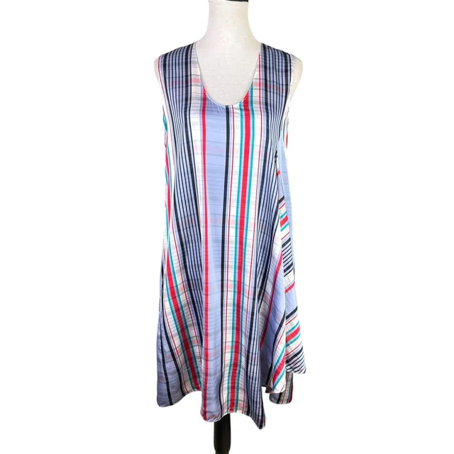 Stella McCartney Red White Blue Plaid Satin Viscose Shift Sleeveless Dress in blue|red Satin from Poshmark