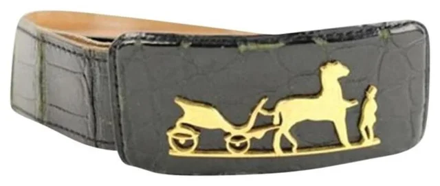 Hermès Crocodile Carriage Belt Black in Black Crocodile from Bagriculture