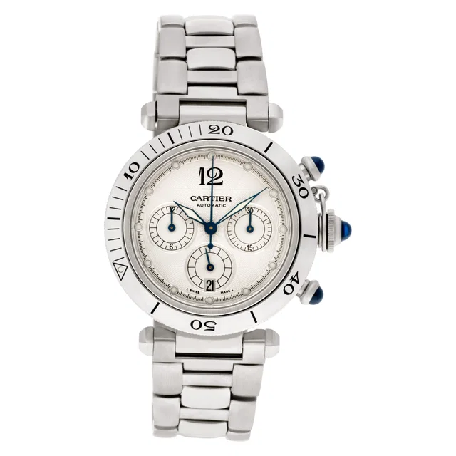 Cartier Pasha Chronograph 38mm W31018H3 in Stainless Steel from Gray And Sons