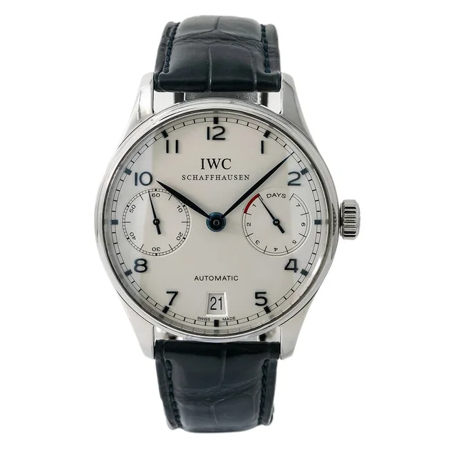 IWC Portuguese Automatic Silver Dial Mens Watch IW500107 in silver|blue|gray Leather from Jomashop.com