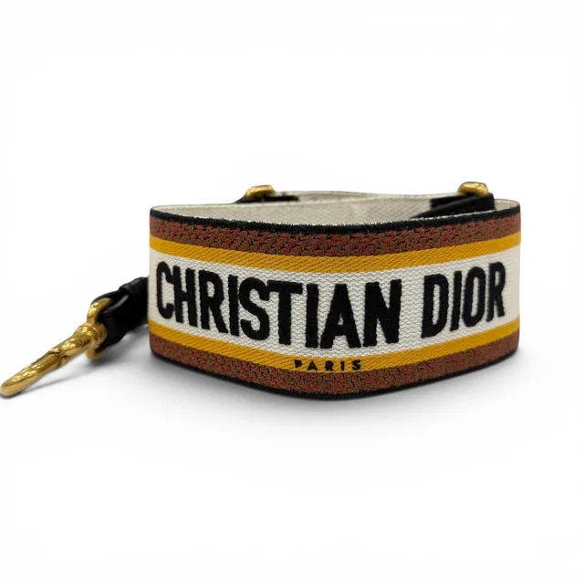 Dior Embroidery Shoulder Strap Canvas Leather Orange Black in Black Canvas from The Reluxe