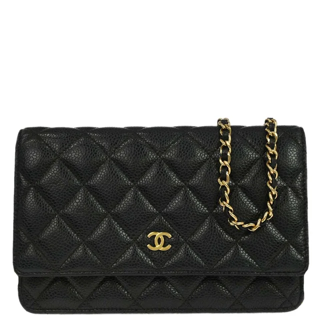 Chanel 2018-2019 Black Caviar Skin Classic WOC Wallet on Chain Bag in Black Caviar leather from AMORE Vintage Tokyo