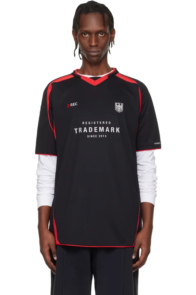 VETEMENTS Black & Red Football Jersey, image 1 of 1 from SSENSE