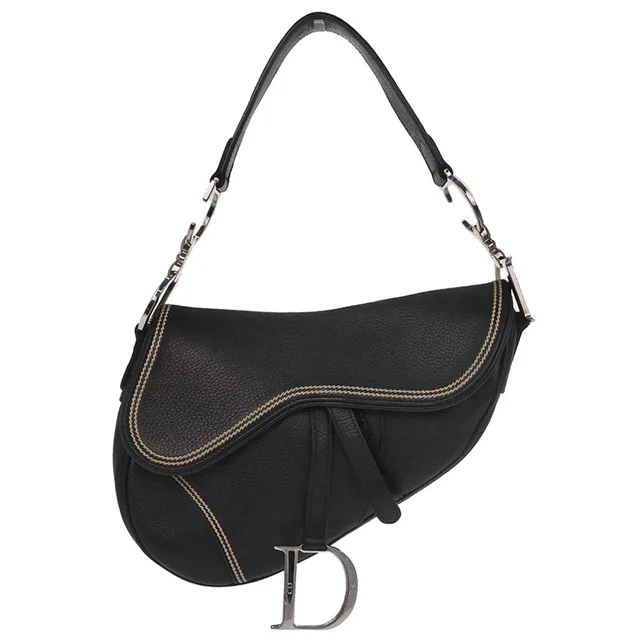Dior Black Leather Saddle Handbag in Black Leather from AMORE Vintage Tokyo