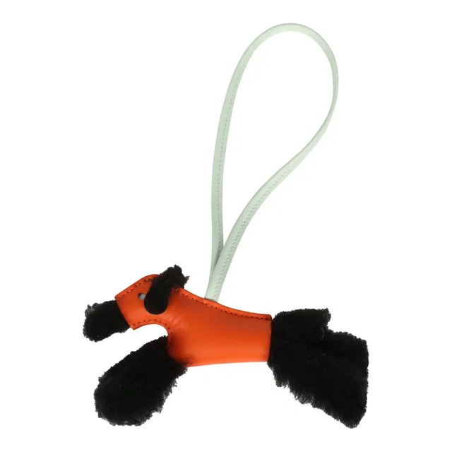 Hermès Budy Bag Charm Black, Feu and Vert Peppermint Milo Lambskin and Merino Wool in Black Lambskin from Madison Avenue Couture