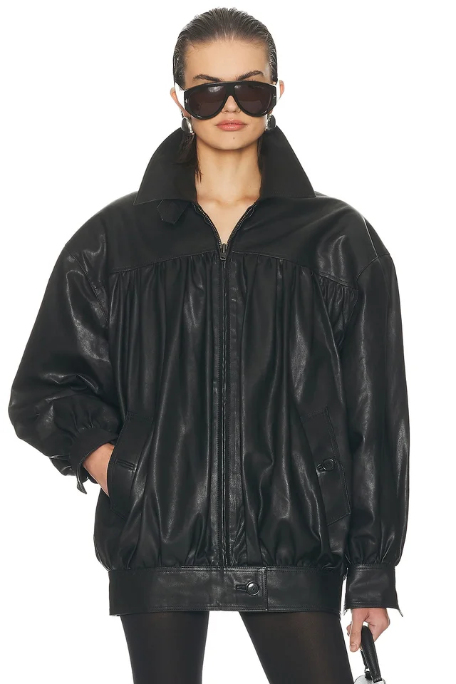 Helsa The Shirred Oversized Leather Jacket in Black, photo 2 of 5 from REVOLVE (Canada)