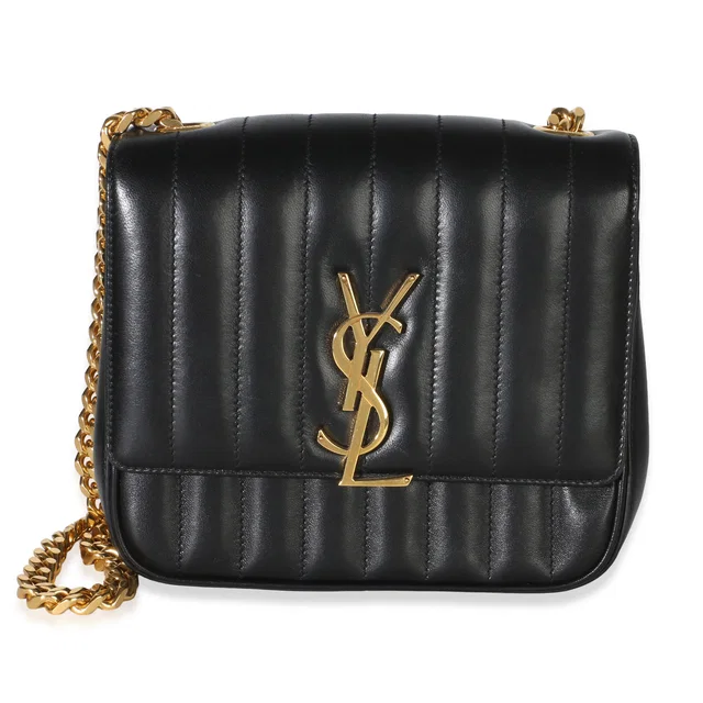 Saint Laurent Black Lambskin Matelasse Monogram Medium Vicky Chain Bag in Black Lambskin from myGemma