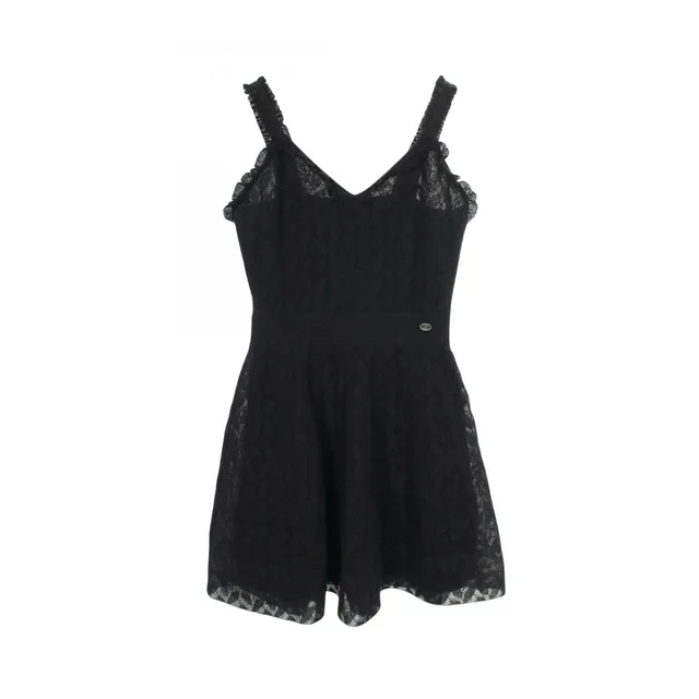 Chanel Dress CC Logo Button Camellia Lace Sleeveless Black Nylon Cotton in Black Nylon from The Reluxe