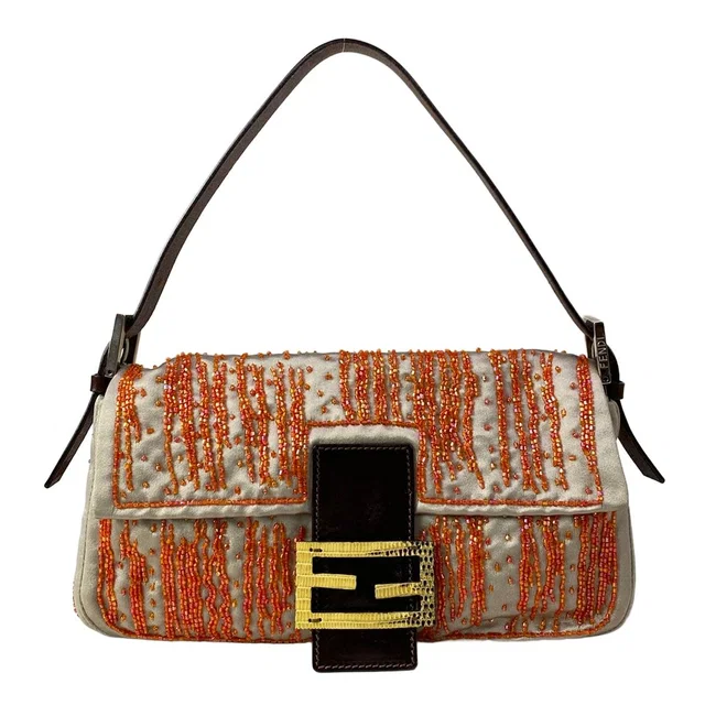 Fendi Handbag Mamma Bucket Beige Orange Dark Brown Beads Leather in Brown Leather from The Reluxe