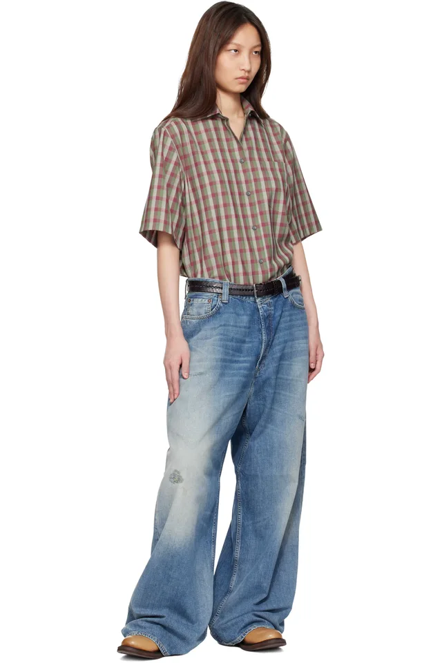 Acne Studios Green & Purple Check Button-Up Shirt, photo 5 of 5 from SSENSE