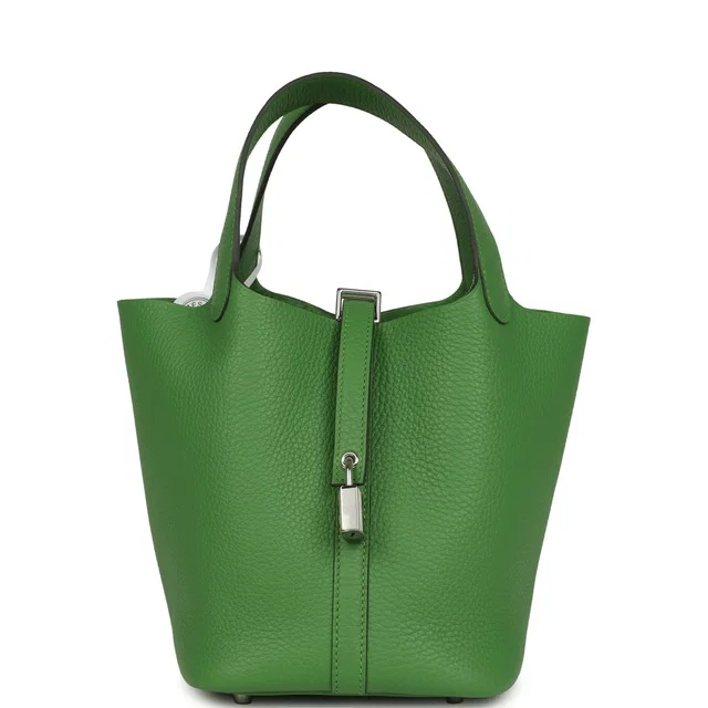 Hermès Picotin Lock 18 Vert Yucca Clemence Palladium Hardware in Green Clemence leather from Madison Avenue Couture