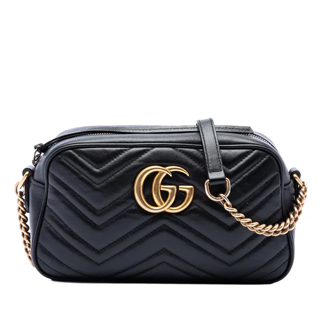 Black Gucci Small GG Marmont Matelasse Calfskin Crossbody in Black Calfskin from Designer Revival