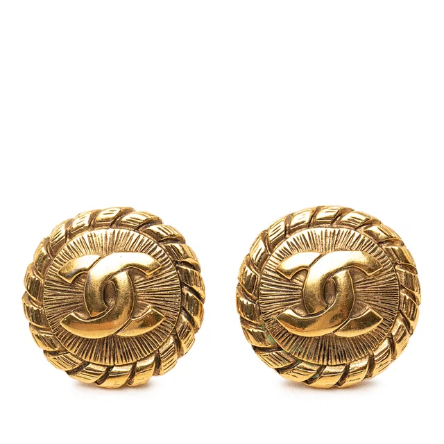 Gold Chanel CC Gold Plated Sunburst Round Clip On Earrings in Gold from Designer Revival