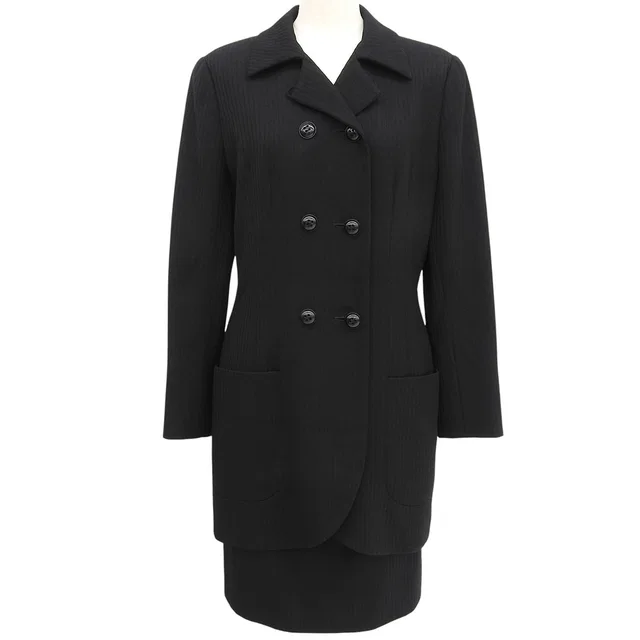 Dior Wool Stripe Pattern Double-Breasted Set-Up #11 Black in Black Wool from VINTAGE QOO TOKYO