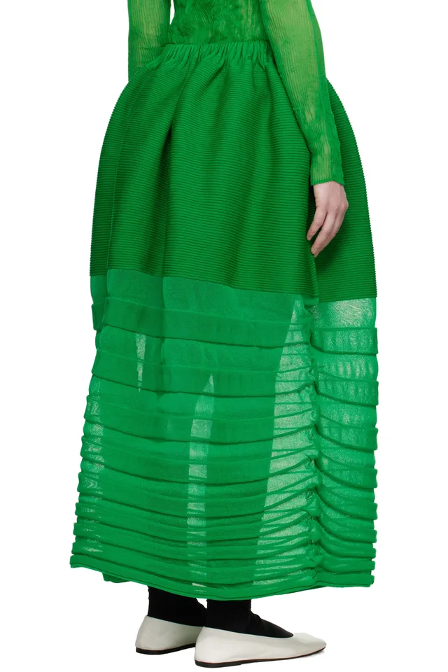 ISSEY MIYAKE Green December Moving Knit Midi Skirt, photo 3 of 4 from SSENSE