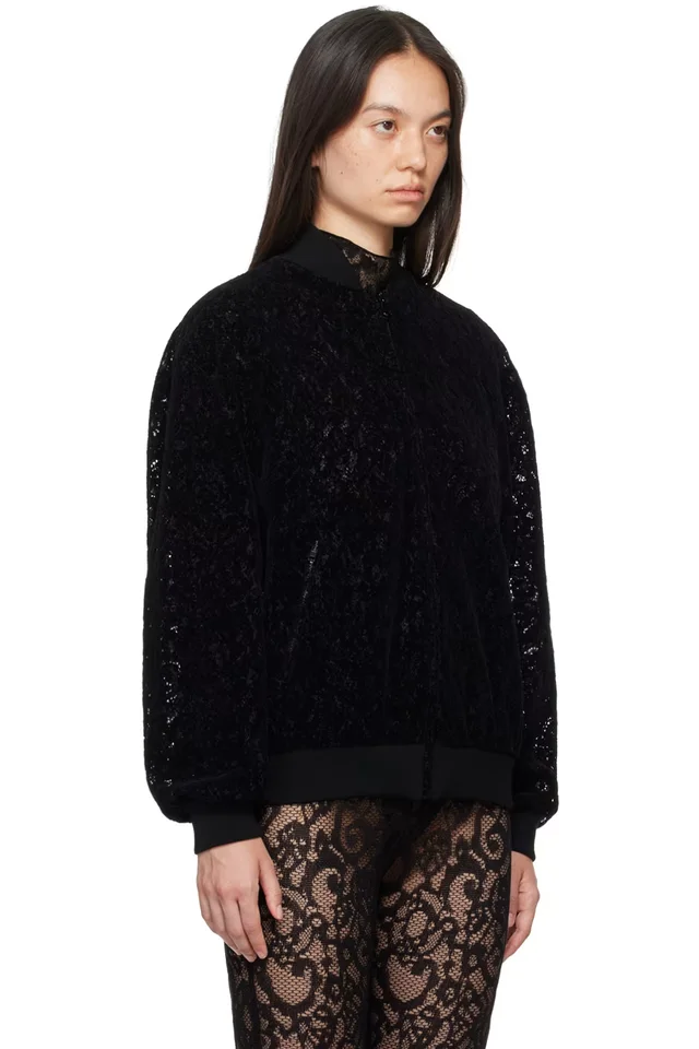 Moschino Black Lace Bomber Jacket, photo 2 of 4 from SSENSE