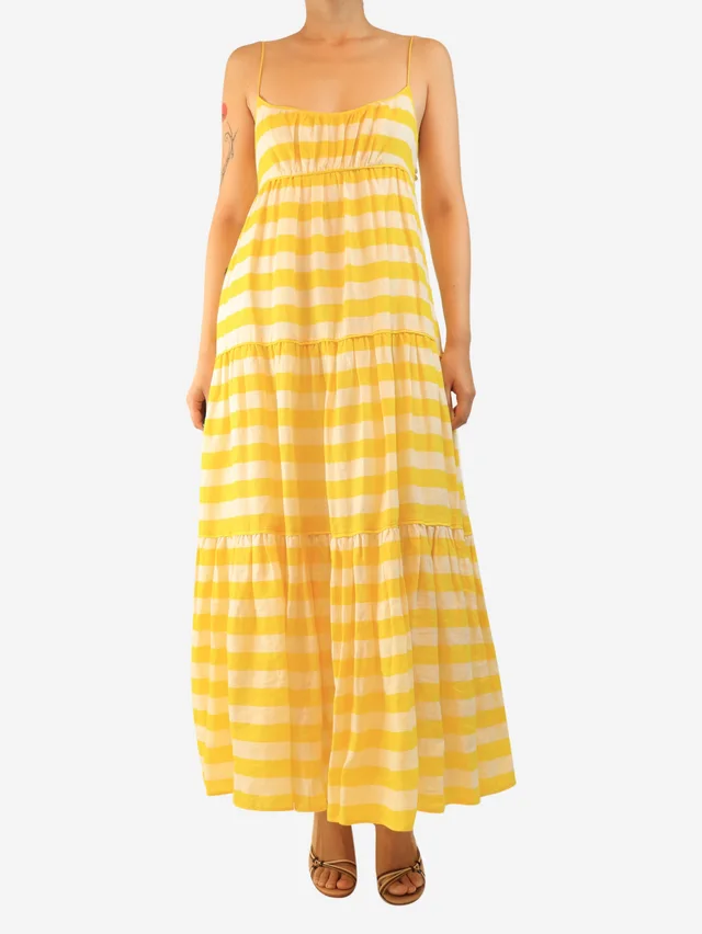 Zimmermann Yellow striped linen tiered dress - size UK 10 in Yellow from Sign of the Times