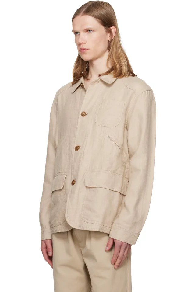 Polo Ralph Lauren Beige Linen Herringbone Utility Jacket, photo 4 of 5 from SSENSE