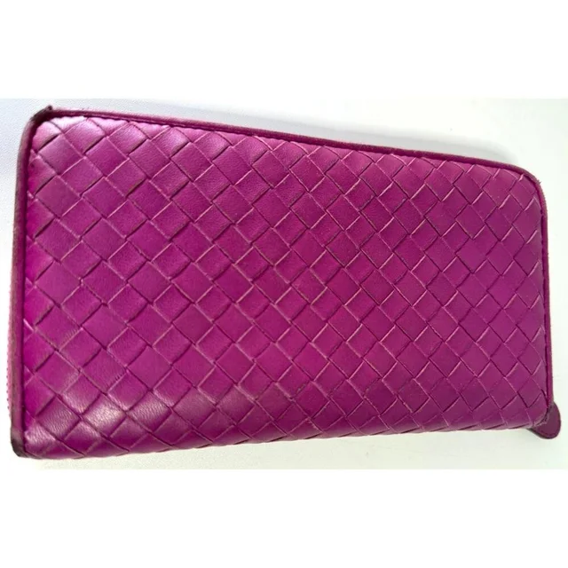 Bottega Veneta Pink Intrecciato Woven Leather Zip Wallet Lg Continental Clutch in gray|pink Woven leather from Poshmark, photo 1 of 1