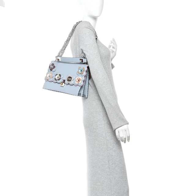 Fendi Vitello Liberty Lucido Flowerland Scalloped Studded Kan I Shoulder Bag Azzurro Polvere… in Multicolor Calfskin from FASHIONPHILE, photo 2 of 10