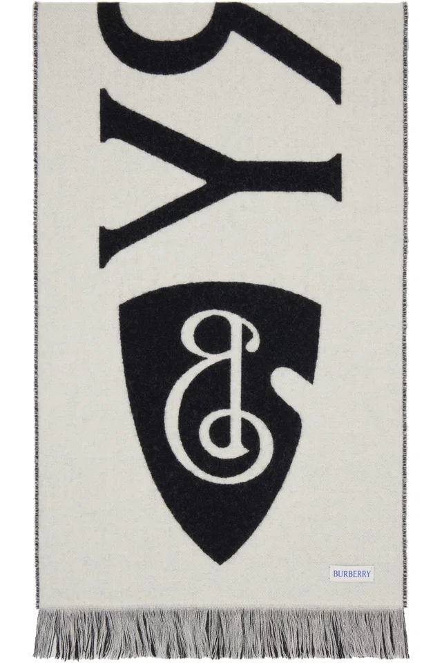 Burberry Black Logo Wool Scarf, photo 2 of 3 from SSENSE