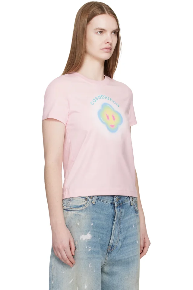 Casablanca Pink Airbrush Smiley Fitted Short Sleeve T‑shirt, photo 2 of 4 from SSENSE