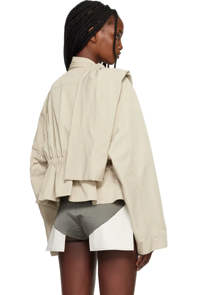 Rick Owens Beige Temple Cropped Scarf Flight Jacket, photo 3 of 4 from SSENSE