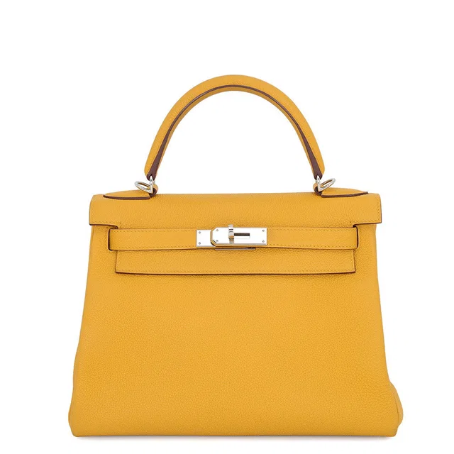 Hermès Kelly Retourne Jaune Ambre Togo Leather Size 28 in Yellow Togo leather from GALLERY RARE