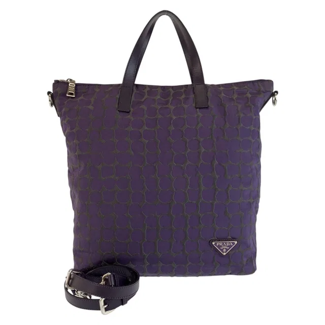 Prada Purple Silver Nylon Leather Tote Shoulder Bag in Purple Nylon from The Reluxe