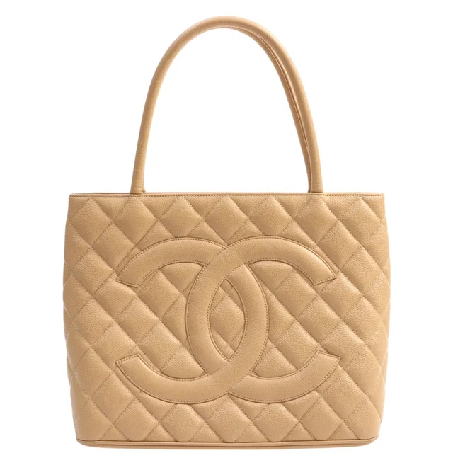 Chanel 2003 production circa Caviar Skin CC Mark Stitch Reissue Tote Bag Beige in Beige Caviar leather from VINTAGE QOO TOKYO