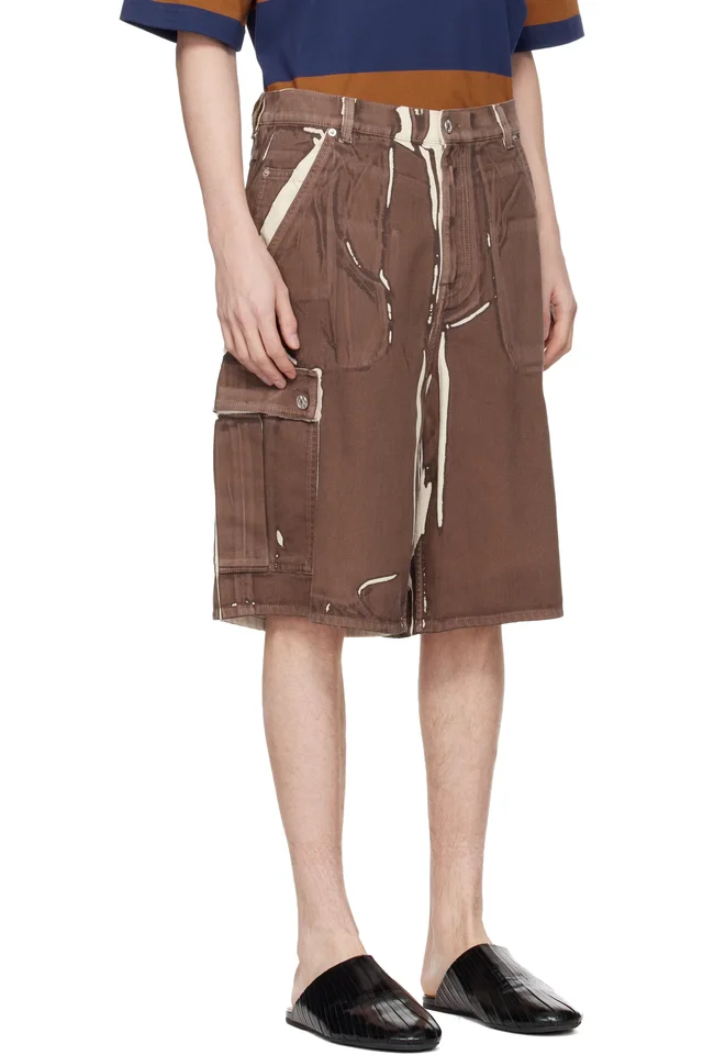 Marni Brown Screen-Printed Denim Cargo Shorts, photo 2 of 4 from SSENSE